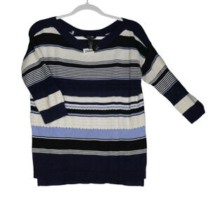 White House Black Market Blue Open Knit Sweater Women S Lightweight Boat Neck